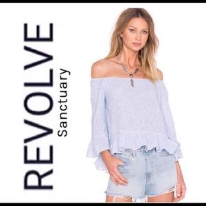 Sanctuary Julia Striped Off The Shoulder Ruffle Top size Small